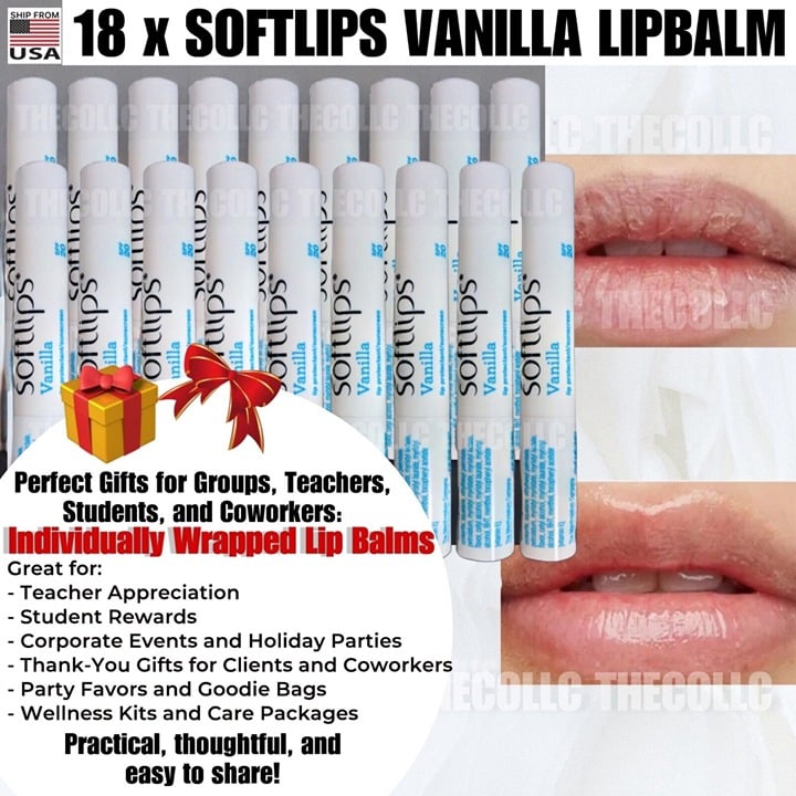 18 x Softlips Vanilla Lip Balm Moisturizer Spf 20- Individual Wrap - GROUP GIFTS