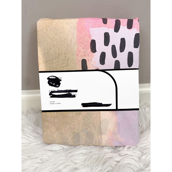 Pottery Barn Modern Baby Organic Lexi Crib Fitted Sheet Abstract NEW Pink Multi