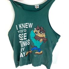 Vintage 1995 Taz Tank Top Mens Size L Green I Thought You'd See It My Way