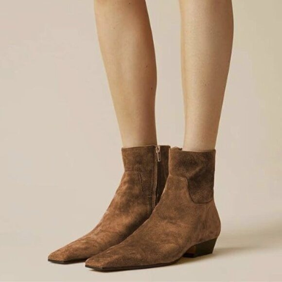 miss left Women's Square Closed Toe Low Chunky Heel Ankle Booties Brown Shoes