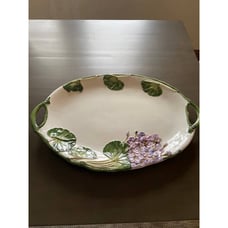 Large vintage Majolica pottery leaf purple floral