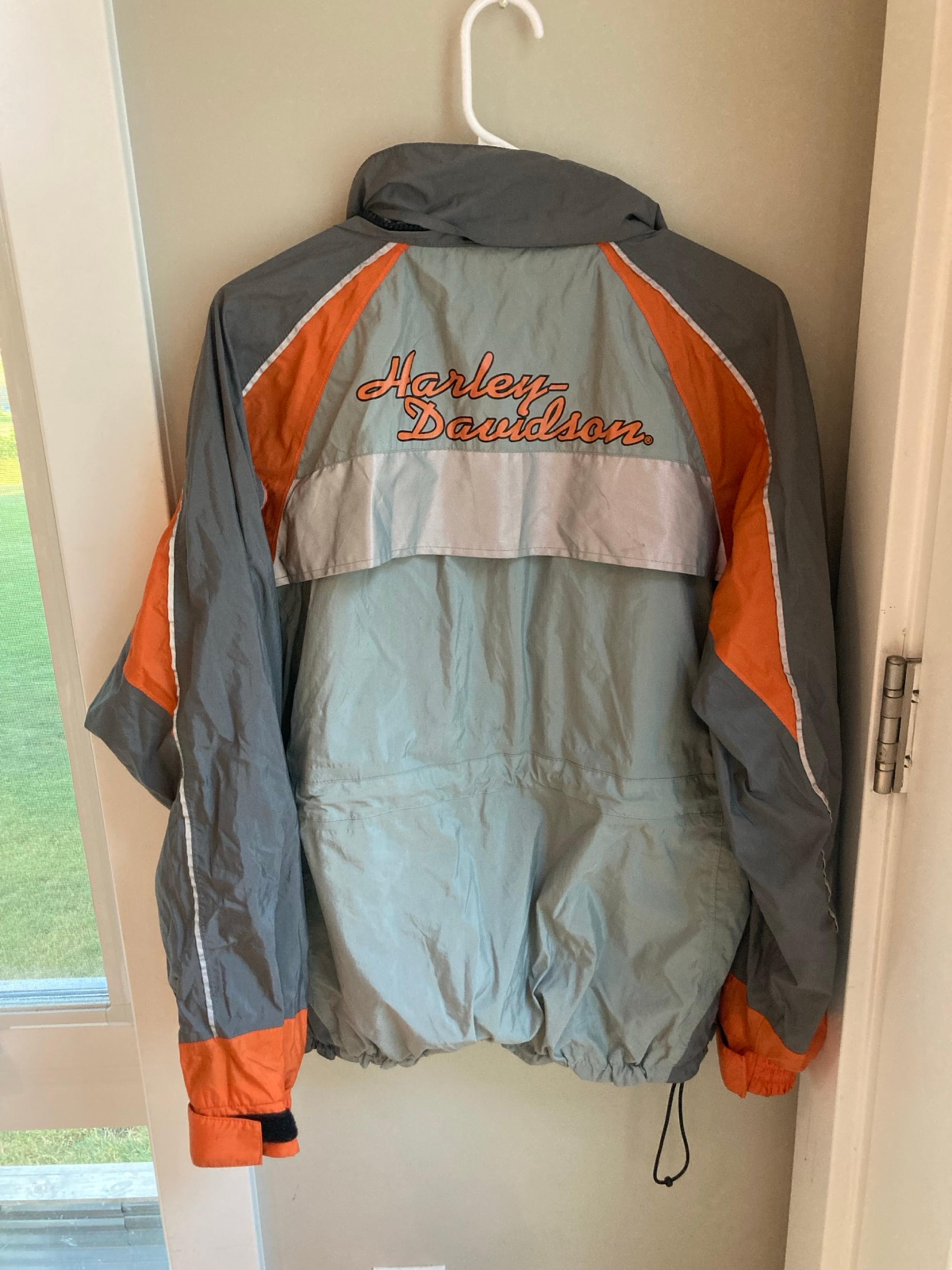 Harley Davidson Jacket Coat Mens Size Large Grey Orange Reflective Light Rain