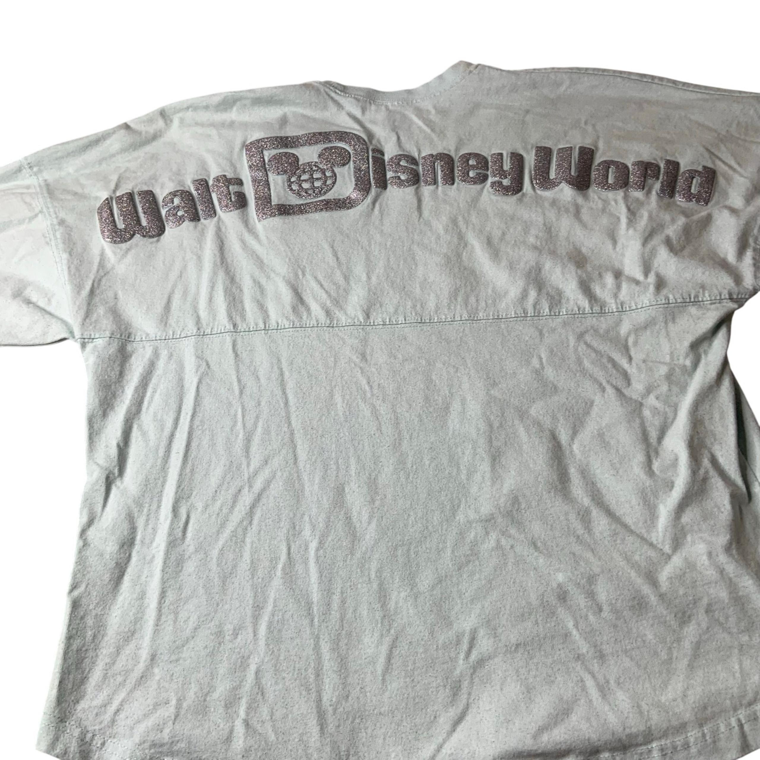 Walt Disney World Spirit Jersey Light Blue Silver Glitter Script Size Medium