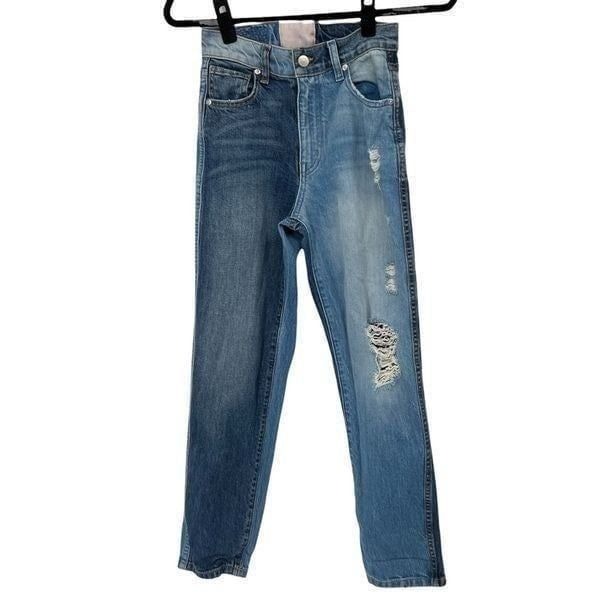 Revolve Revice Contrasting Shades Distressed High Rise Jeans