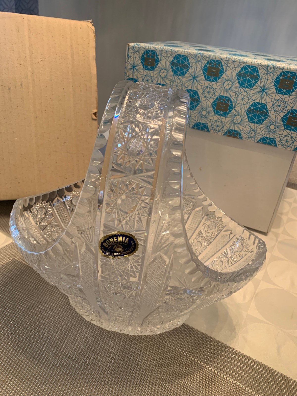 10 Czechoslovakian Bohemia Hand Cut Crystal Glass Basket New In Original Box