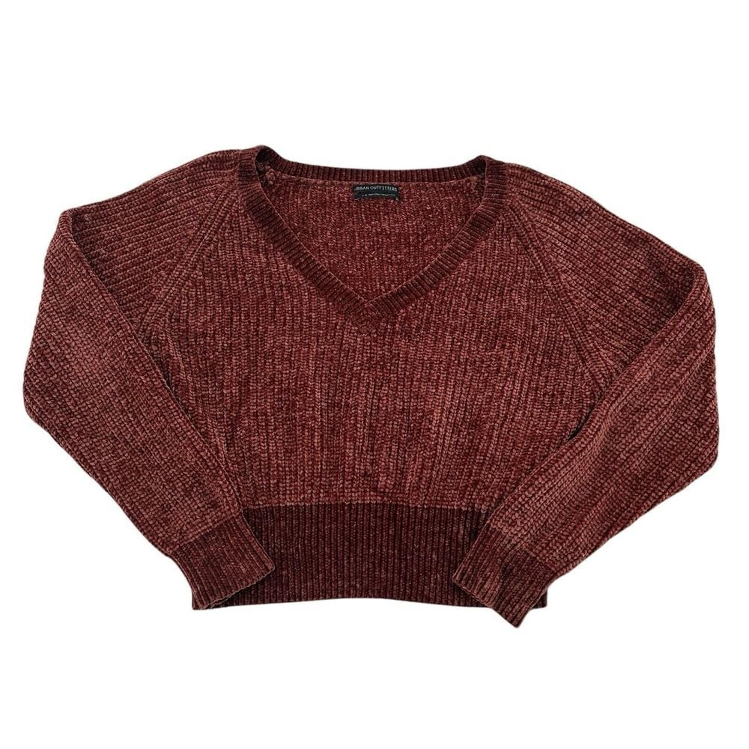 Urban Outfitters Sz L Chenille V-Neck Dolman Sleeve Slouchy Crop Sweater Rust