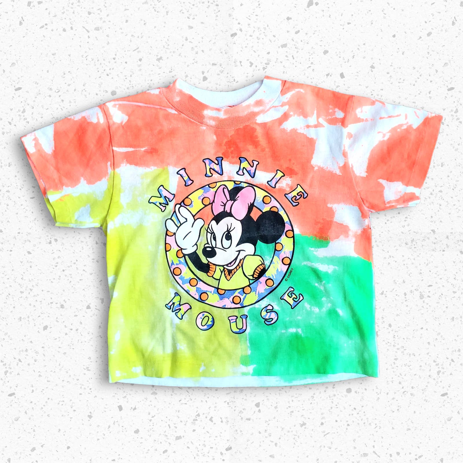 VTG 80s Girls Neon Tie Dye Themed Minnie Mouse Tshirt Sz M 6/7 Made in USA