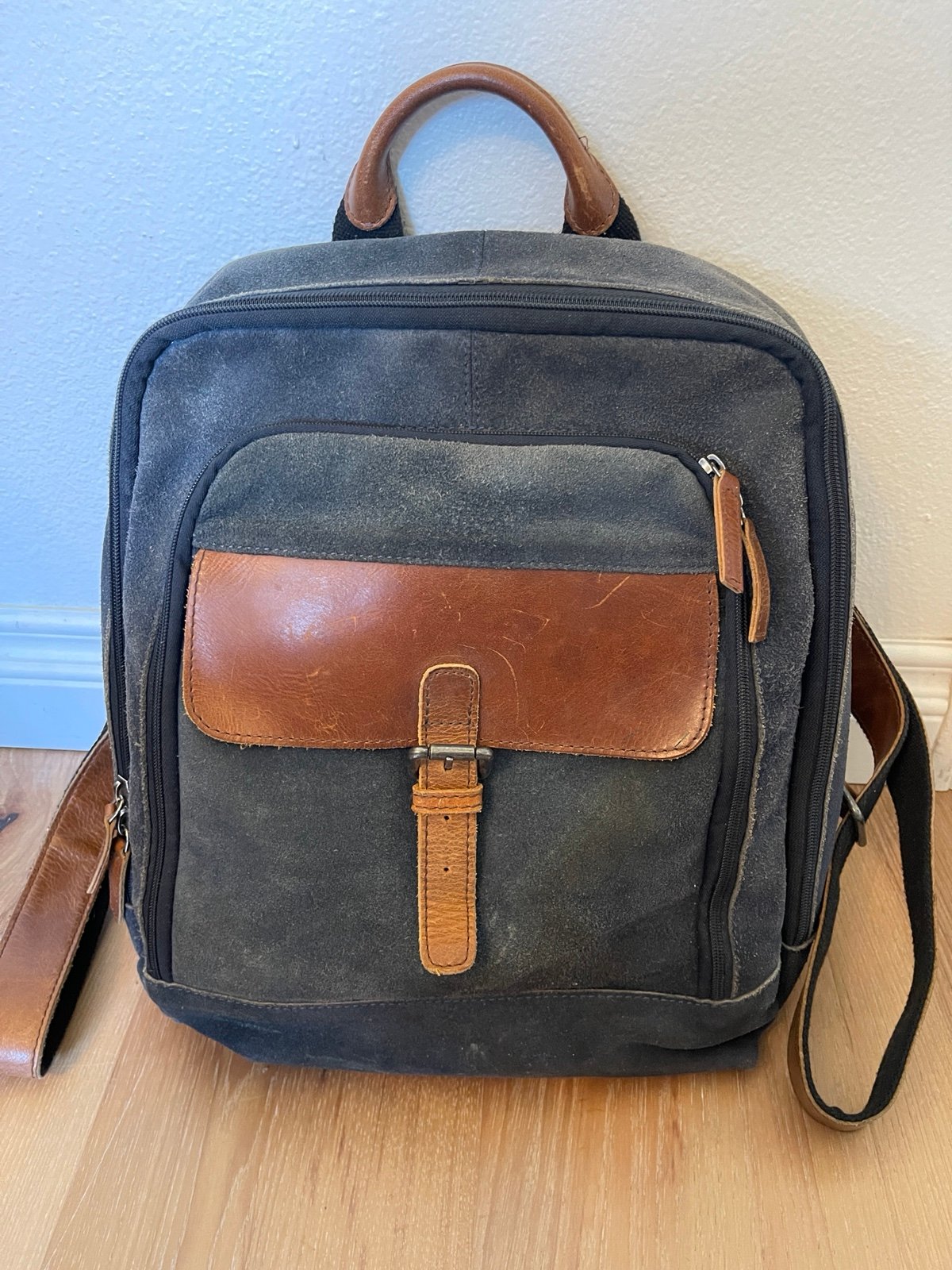 Blue & Tan Leather Backpack Jack Georges