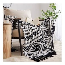 Black & White Bohemian Geometric Print Throw Blanket
