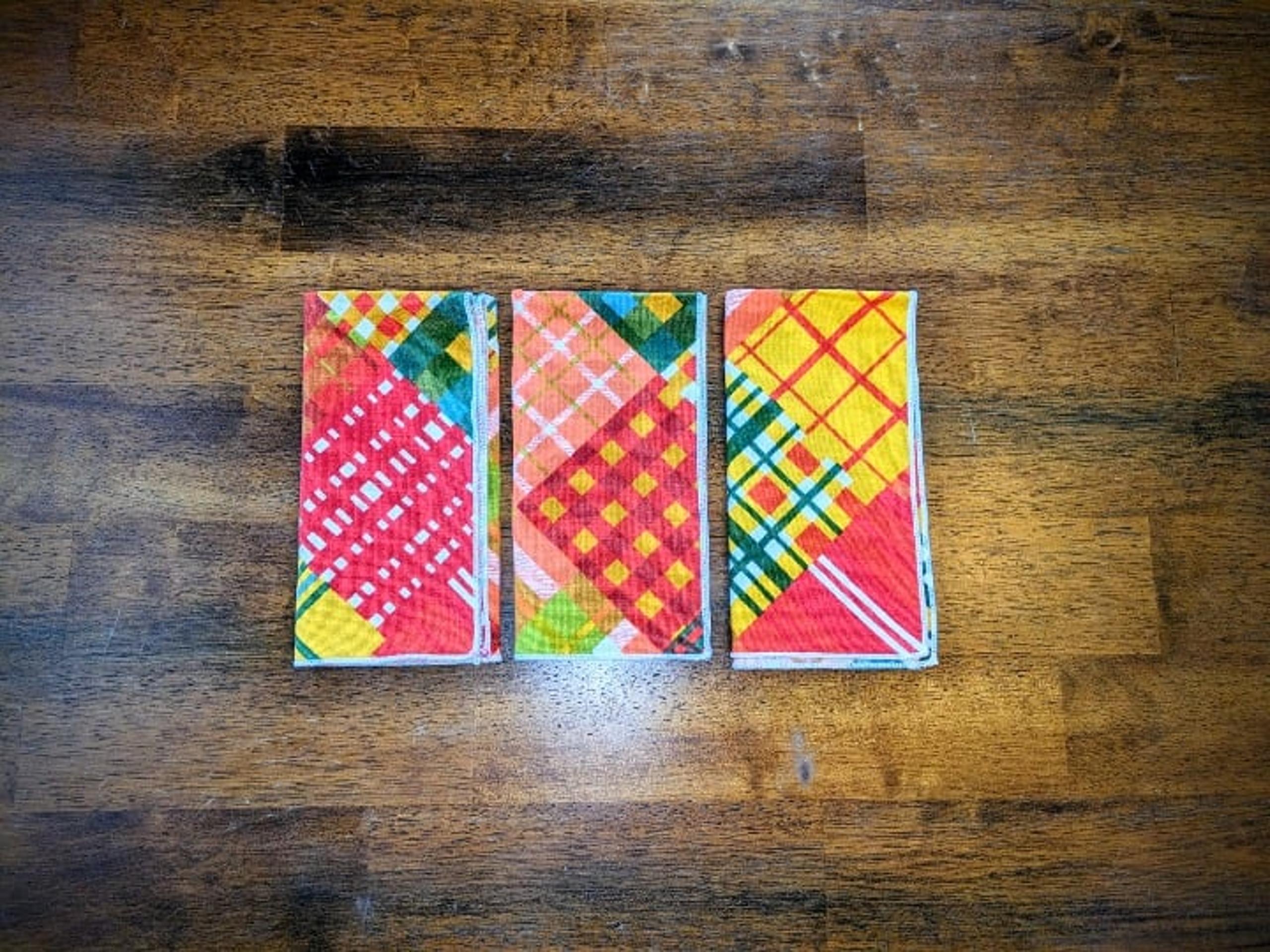 3 Colorful Plaid Cloth Napkins