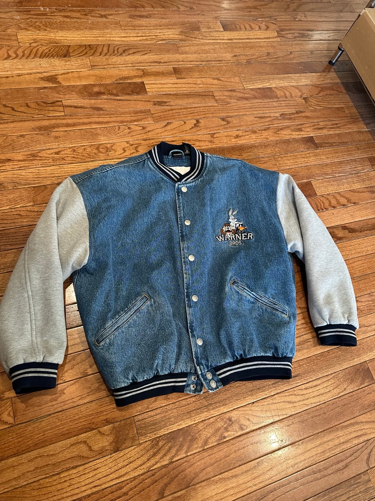 1996 Vintage Disney warner bros Store Mickey Mouse League Denim Varsity Jacket