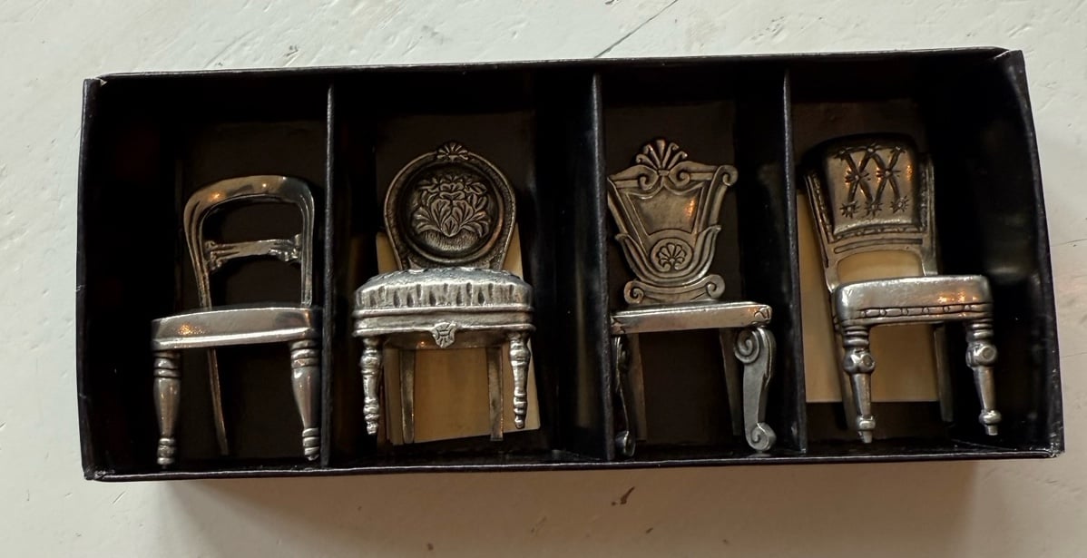 Vintage 1996 Mini Silver Decorative Home Decor Chairs (Set of 4)