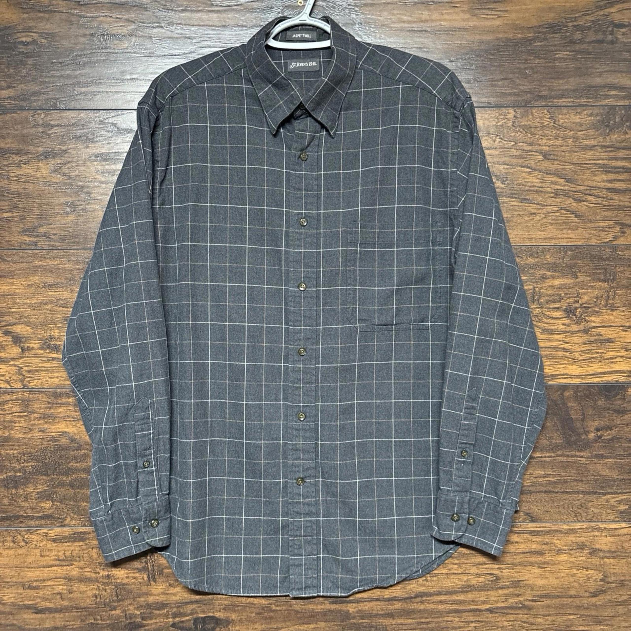 St. Johns Bay Mens Dress Shirt - Gray Plaid Long Sleeve Button Up - Medium