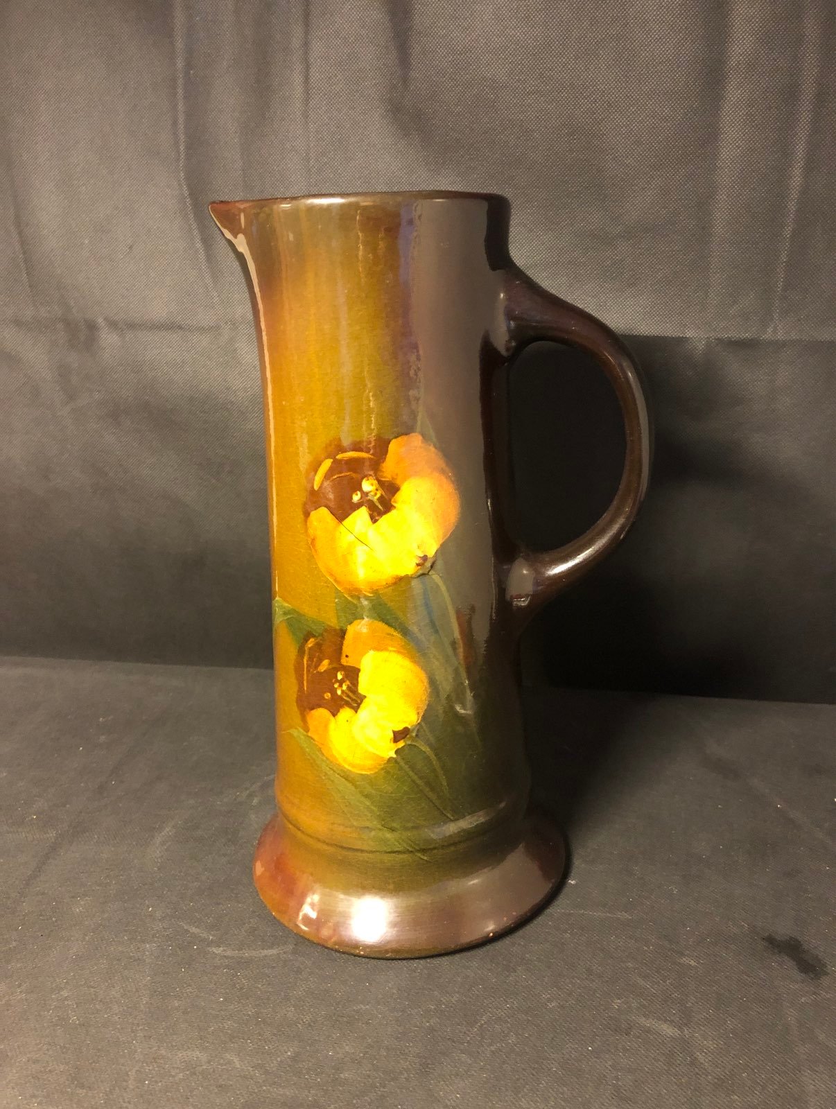 Turn of the century handmade pitcher standard glaze hand painted