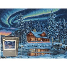 Dimensions Gold Collection Aurora Cabin Counted Cross Stitch Kit Northern Lights