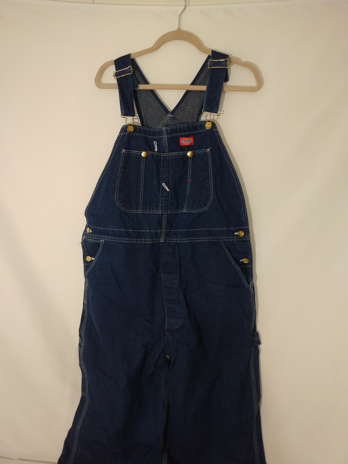 Mens Vintage Dickies Denim Buttonfly Overalls Sz XL Made In USA