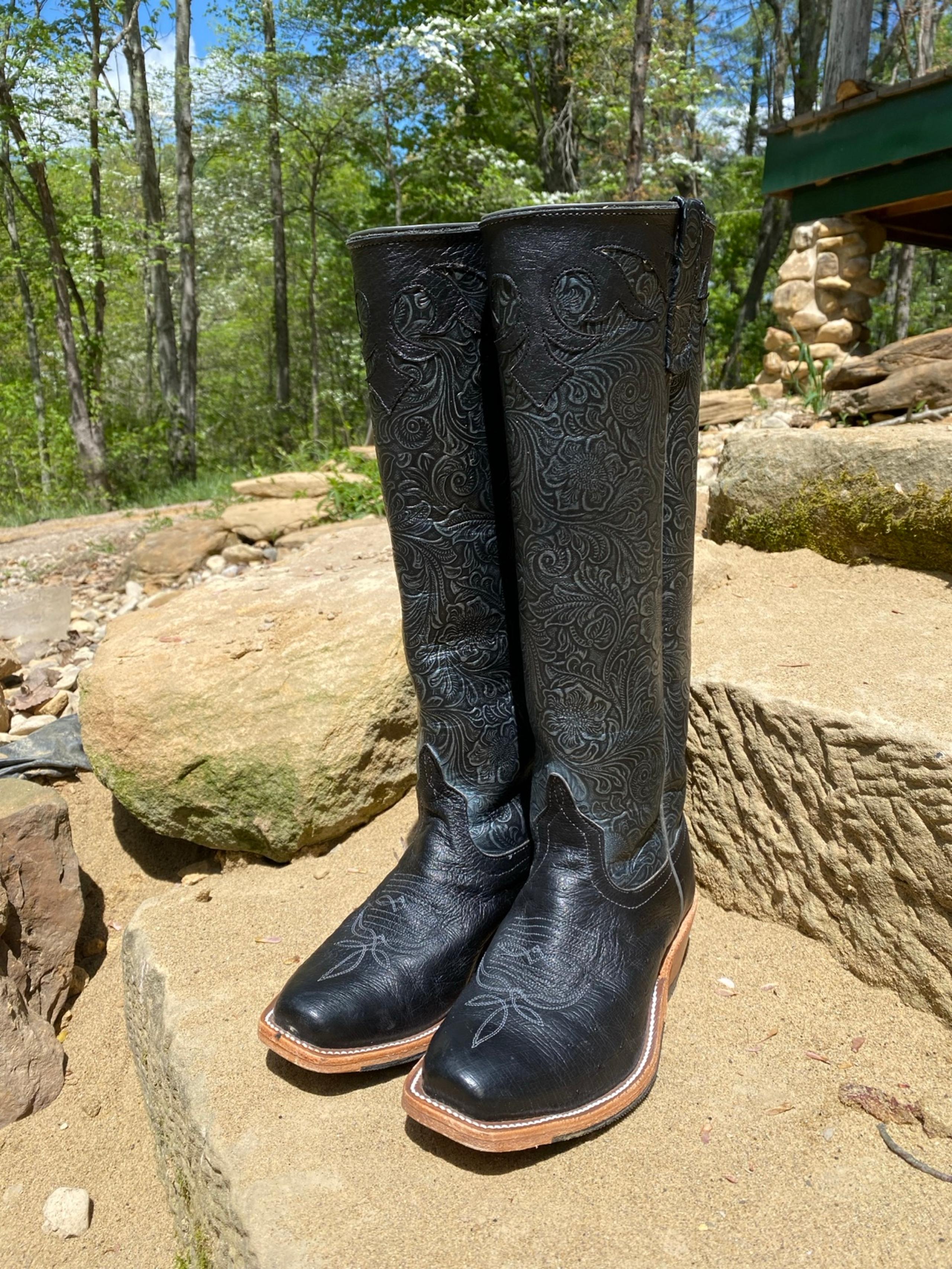 Anderson Bean Ostrich and Floral Western Boots