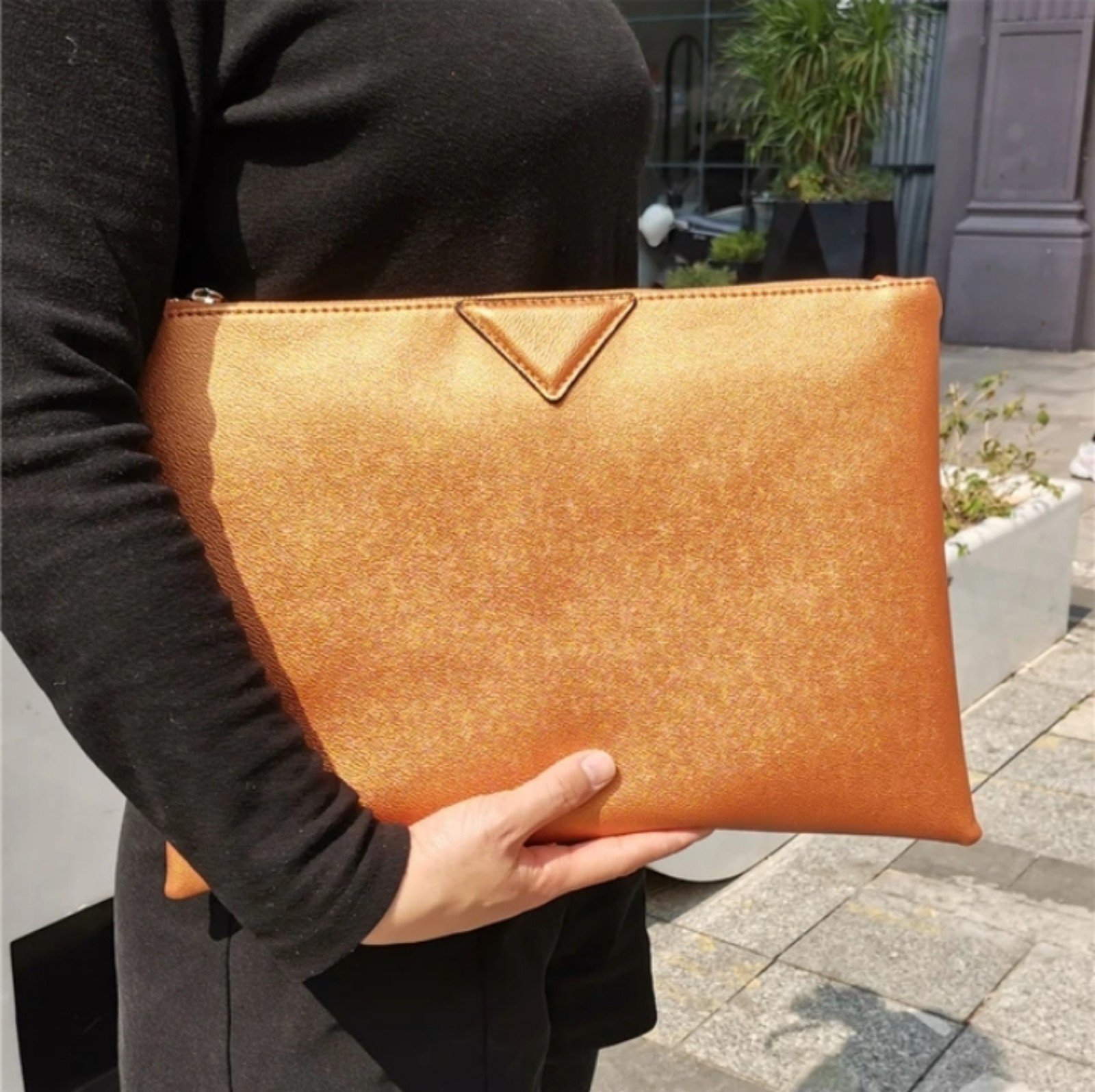 Metallic Large Clutch Bag In Orange