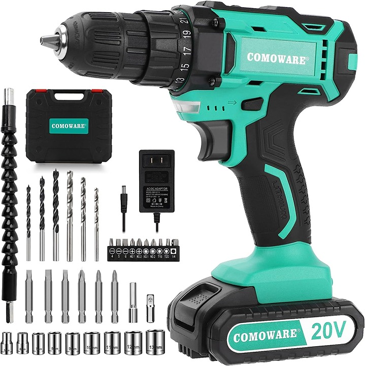 20V Cordless Drill, Electric Power Drill Set with 1 Battery & Charger