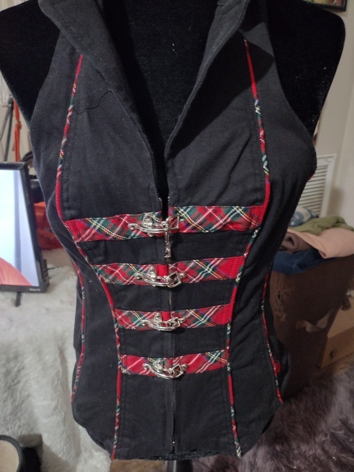 VINTAGE RARE Tripp NYC Plaid Corset with hook hardware/ SZ Large/ See pics