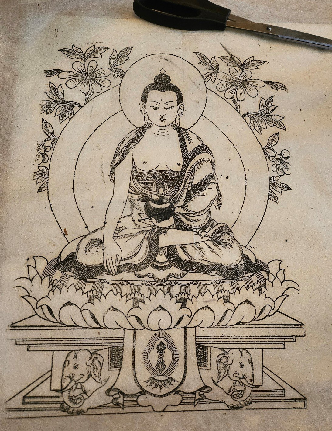 Antique Hindu ink art from Bali on rice paper scroll Authentic