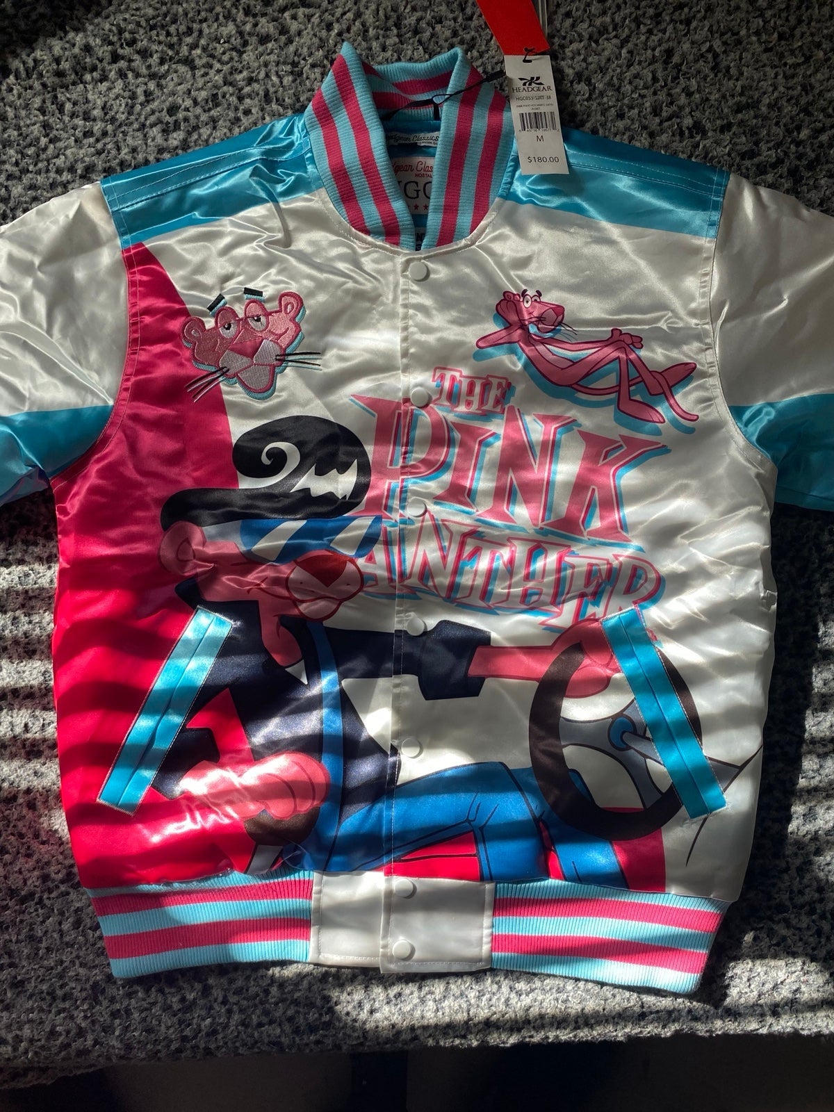 Pink and light blue varsity jacket // THE PINK PANTHER//