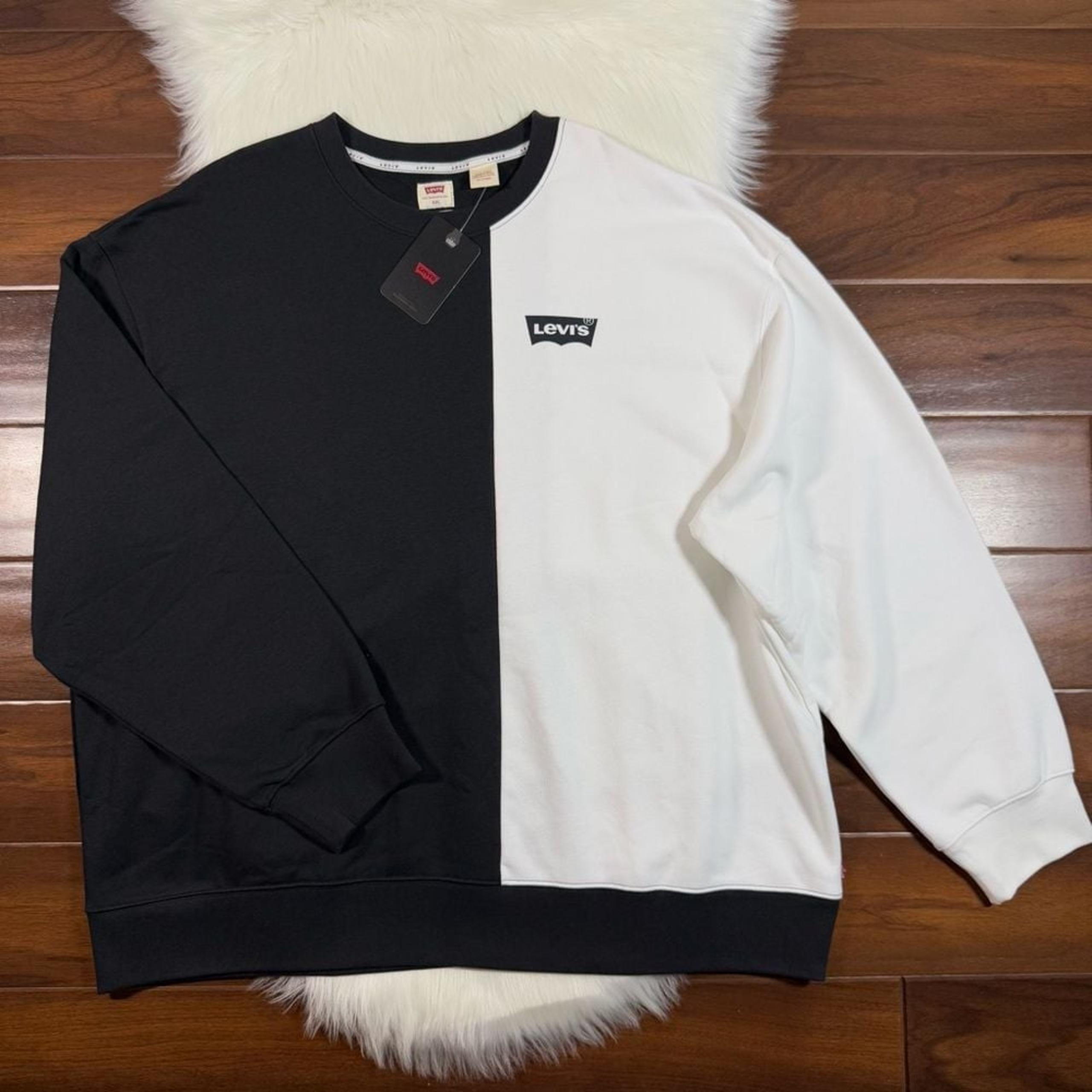 Levi's Size XXL Black White Graphic Blocked Crew Neck Fleece Sweatshirt