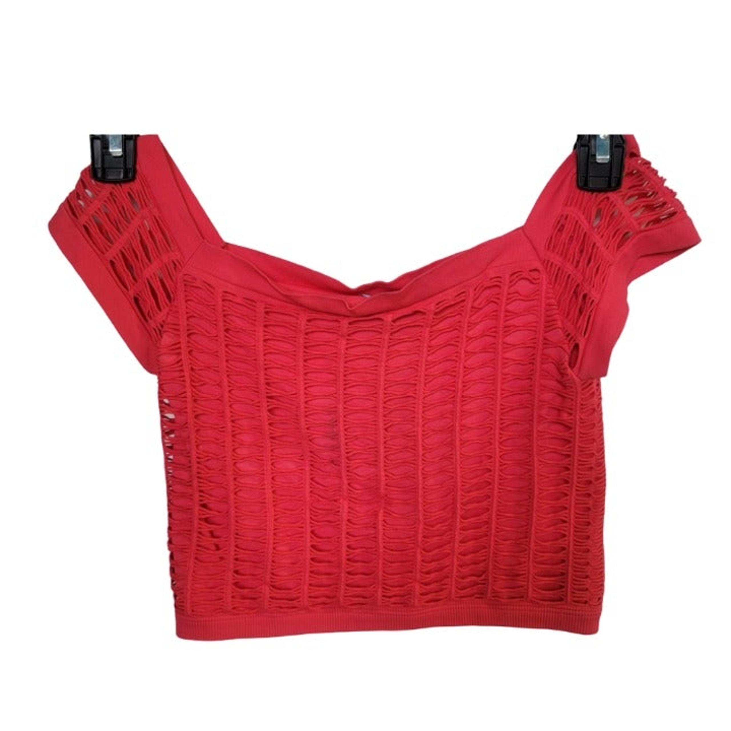 NWT Sz M/L Women's Bebe pink space knit lined square neck mesh stretch Crop top
