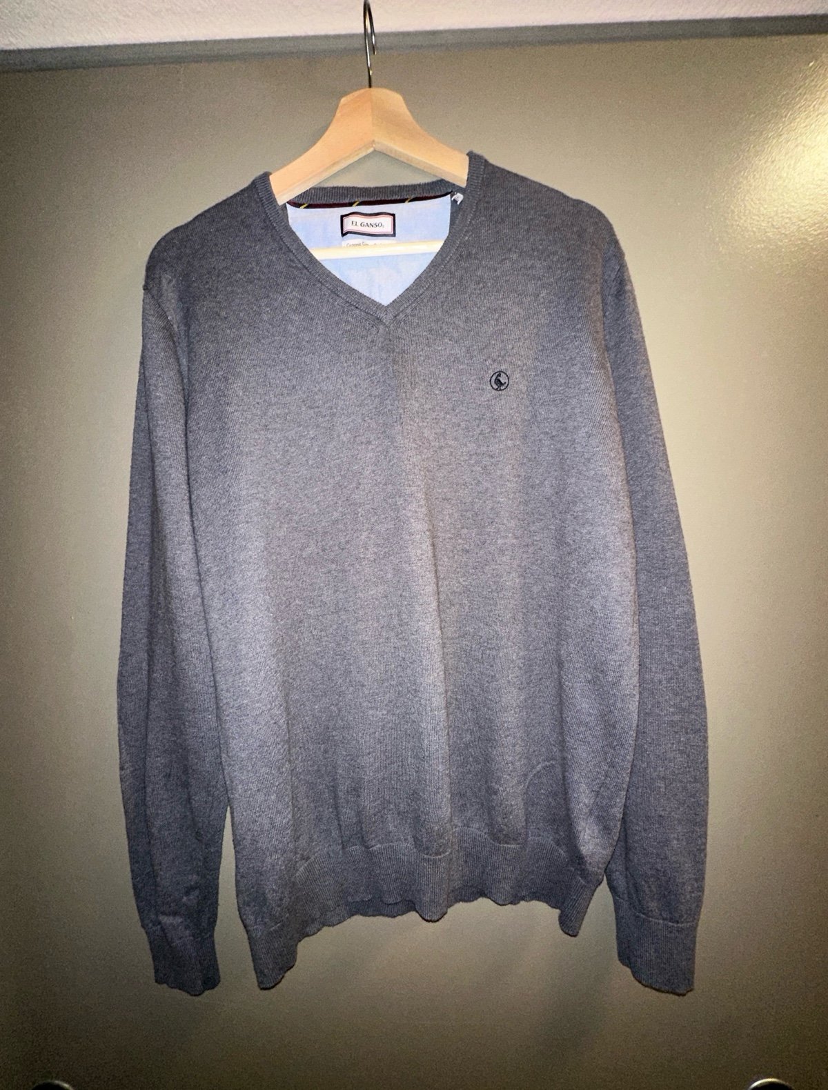 El Ganso cotton cashmere elbow pads v neck gray sweater