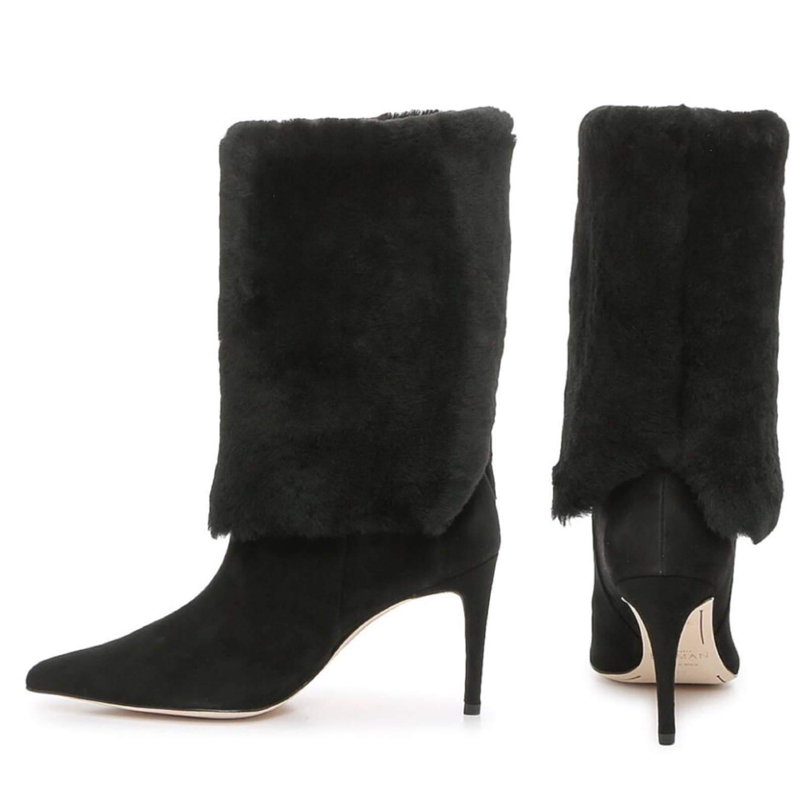 Alexandre Birman Eskimo Lamb Shearling Stiletto Suede Boots, Black sz. 5.5