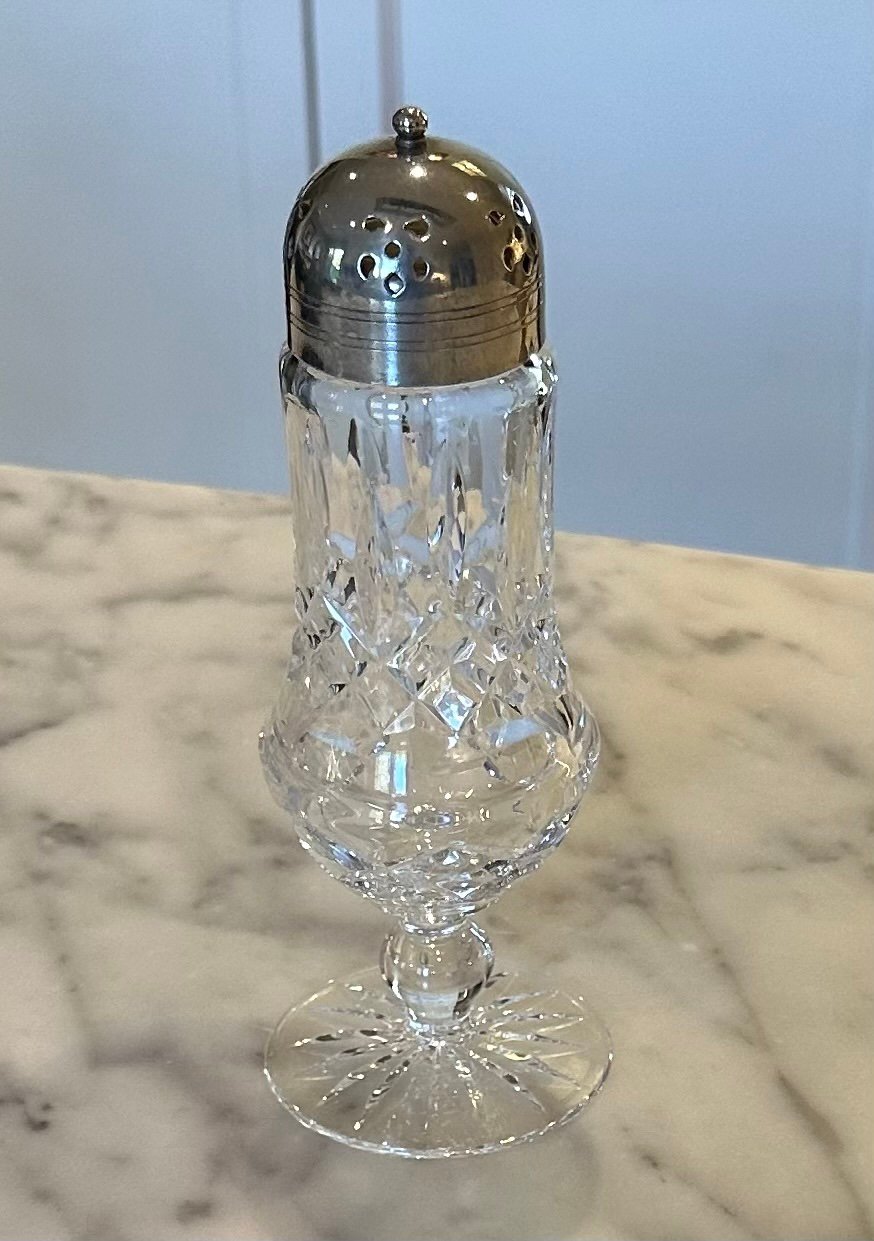 WATERFORD Crystal Pedestal Sugar Shaker with Silver Top