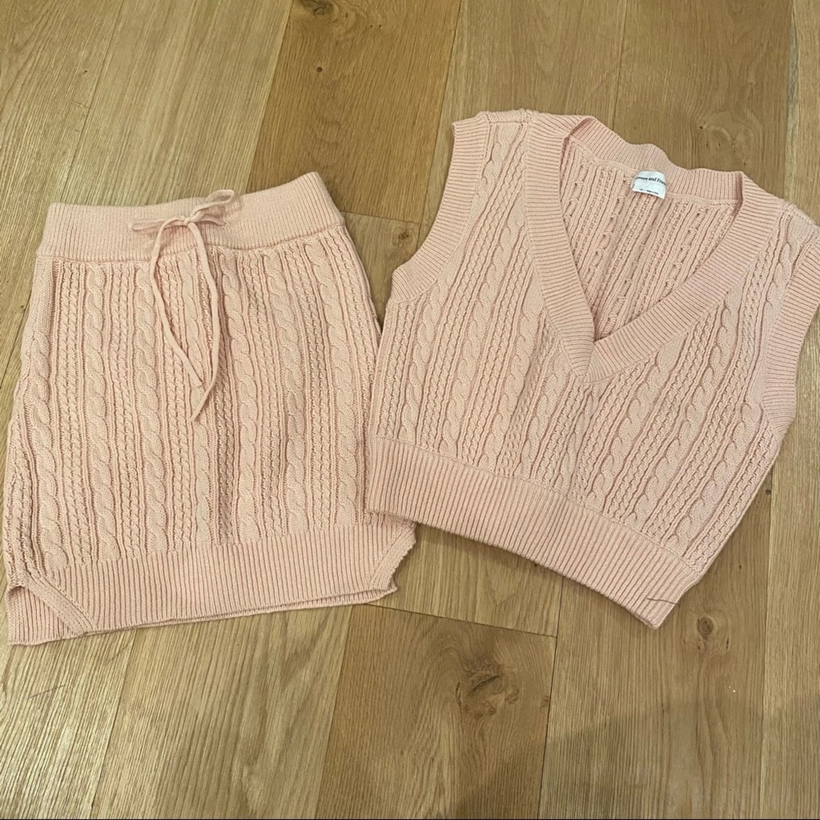 Revolve - Lovers + Friends Rylan Knit Vest & Drawstring Mini Skirt in Pink Cable