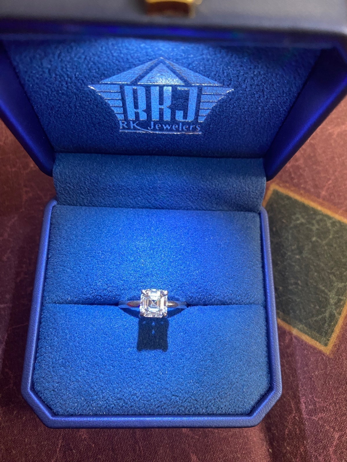 Asscher cut moissanite solitaire ring