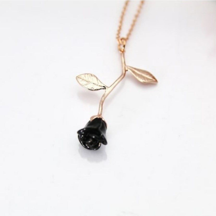 Black Rose Necklace Long Stem Rose Necklace