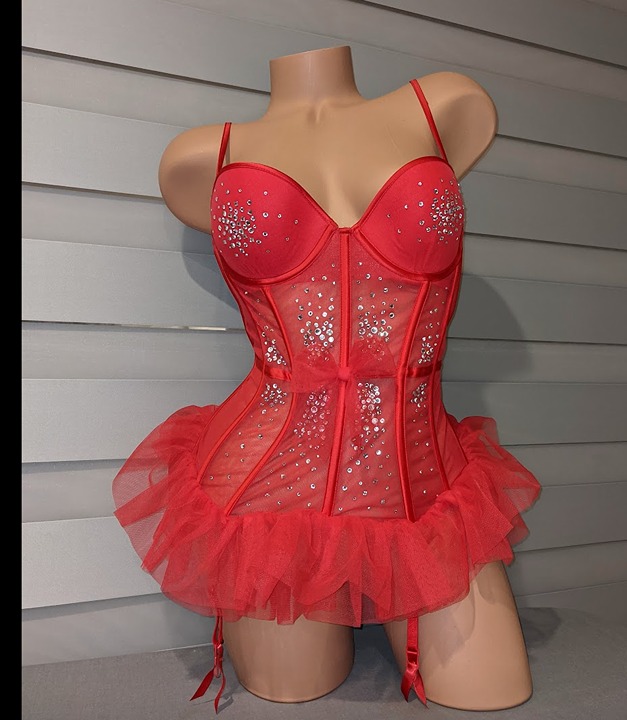 Victoria's Secret 2013 VS Fashion Show Swarovski crystal red mesh tutu corset