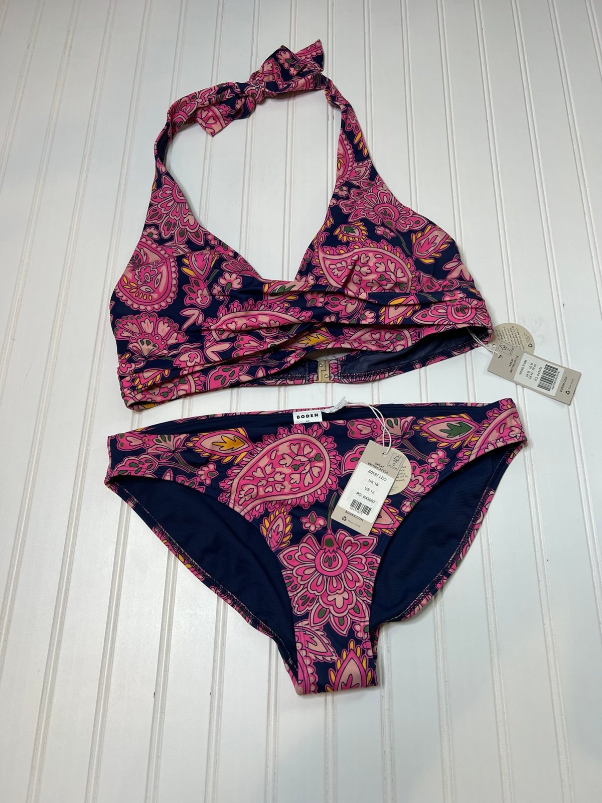 Boden Levanzo Halter Bikini Top US 14 Blue Swim Women Classic Bottom 12 NEW 371