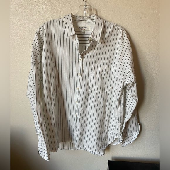 Alex Mill Women's Stripe Button Down Shirt White and Black Size S Boxy Top