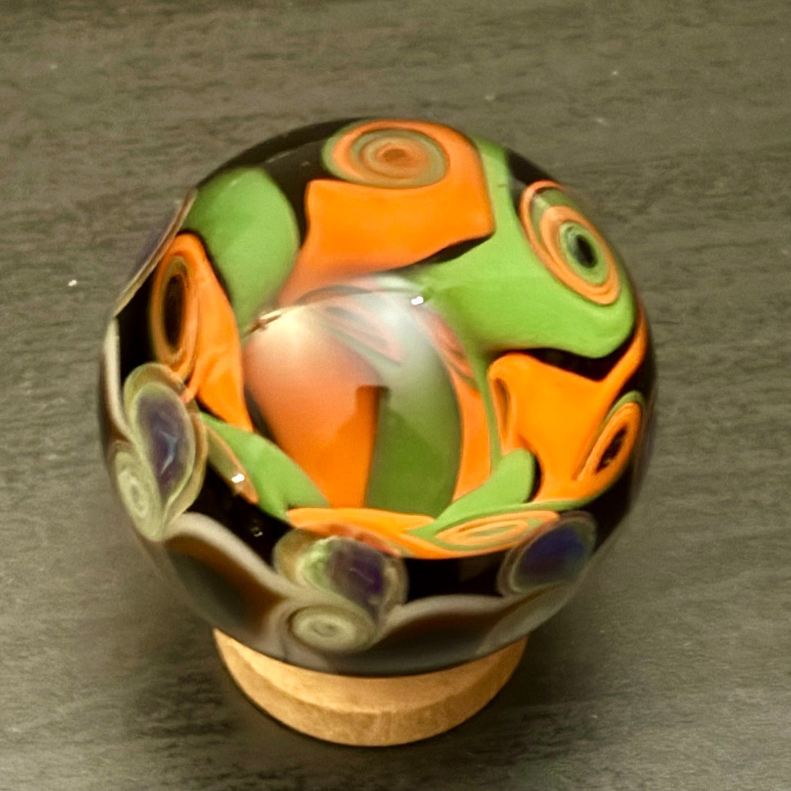 Hand blown glass paperweight marble by Raj Kommineni - Signed - 1.5”