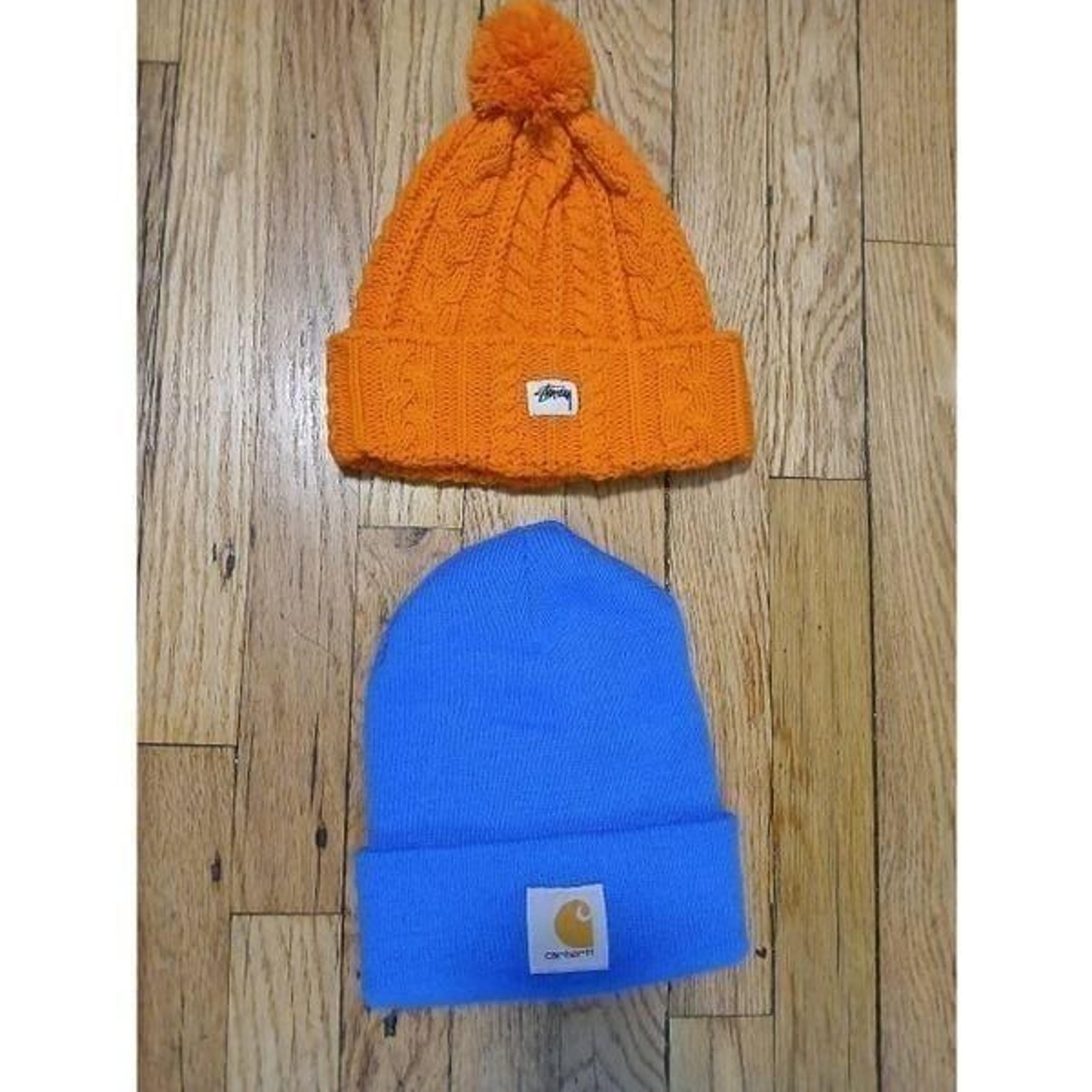 Stussy carhartt Women's winter blue beenie hat orange