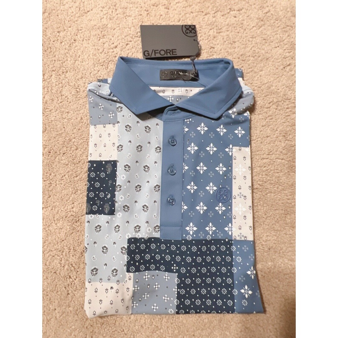 G/Fore Golf Polo Shirt Mens Large All Over Print Blue NWT size M