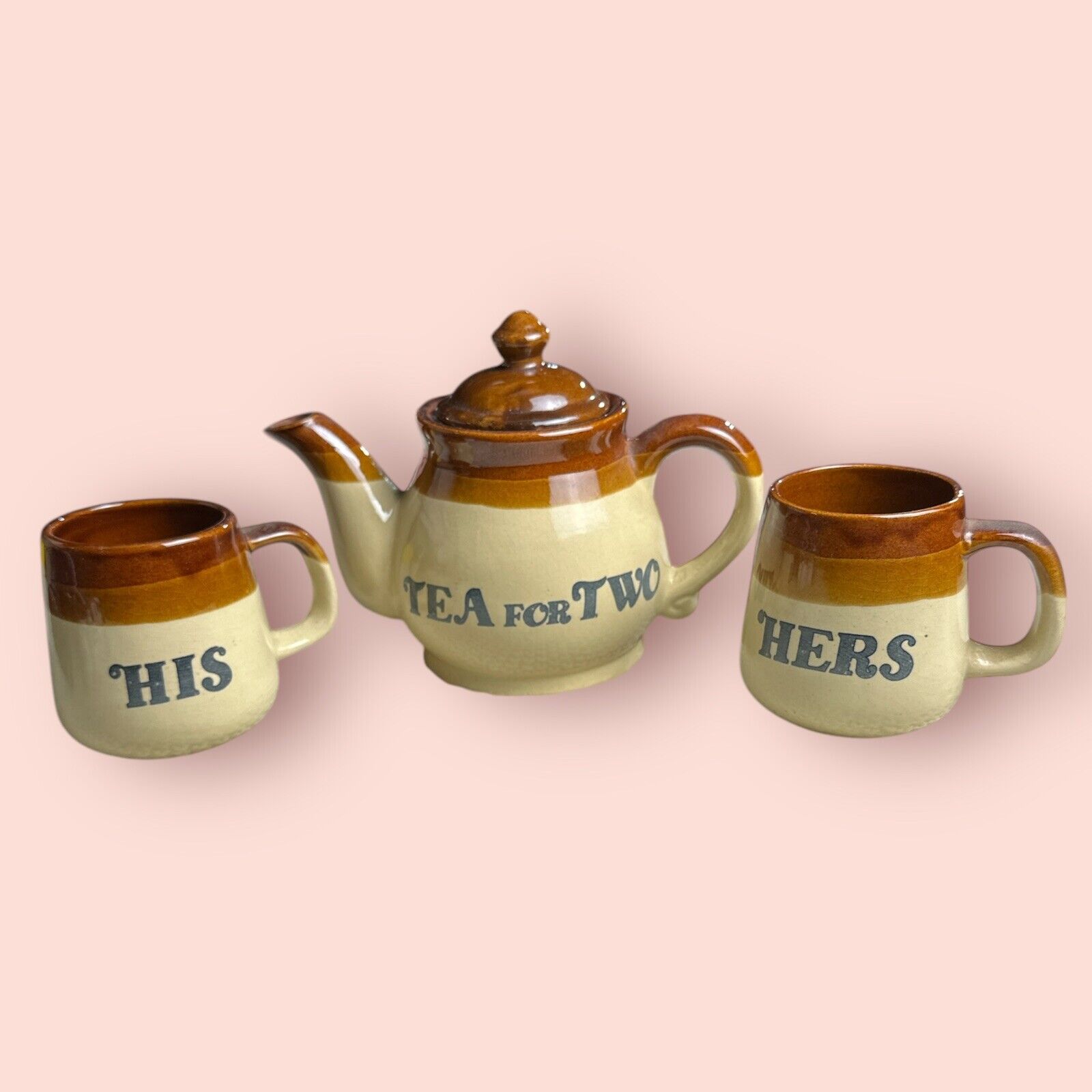 Vintage Tea for Two Teapot His & Hers Mug Earthenware Anniversary Couple Gift