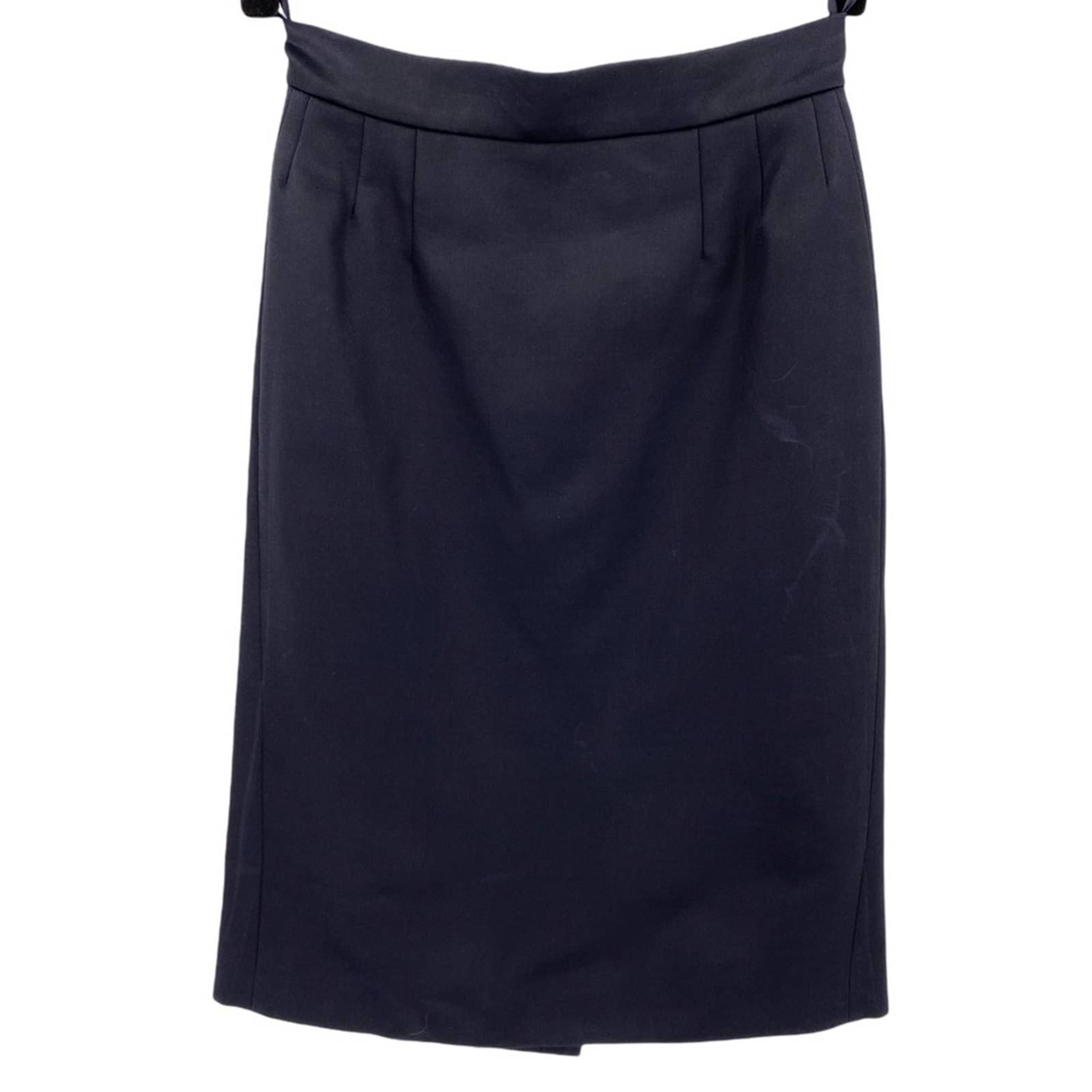 Prada Womens Pencil Skirt Wool Silk Dark Navy Blue Size IT 40 US 4