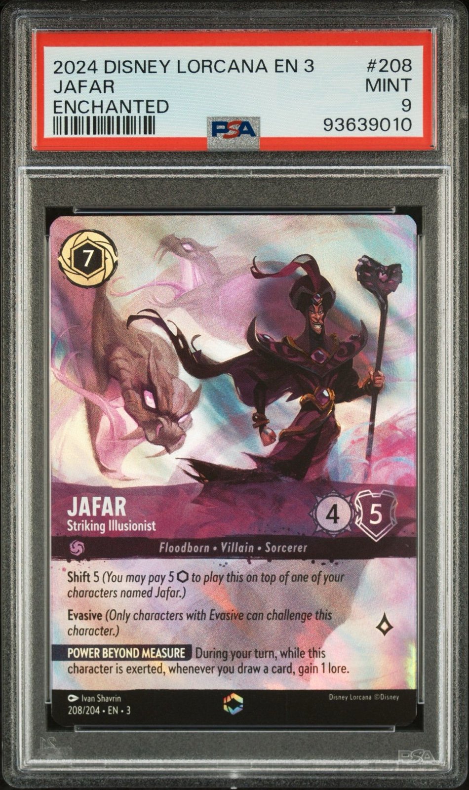 Disney Lorcana Into the Inklands Jafar Enchanted Rare 208/204 PSA 9 MINT 2023