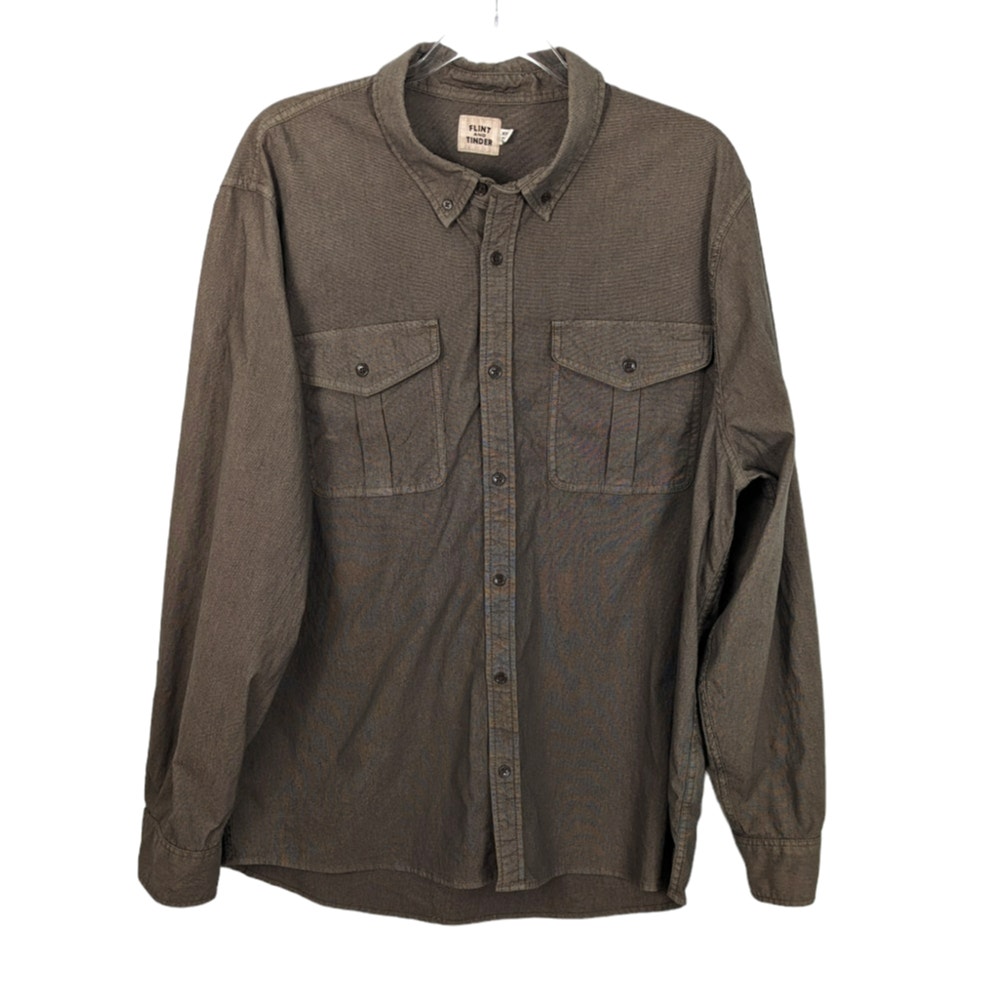 Flint and Tinder Button Down Work Shirt Long Sleeve Button Pockets Brown XXL