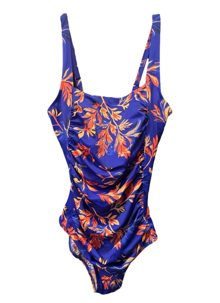 L.L.Bean Swimsuit Women Size 12 Regular Royal Cobalt Blue Floral Slimming UPF 50