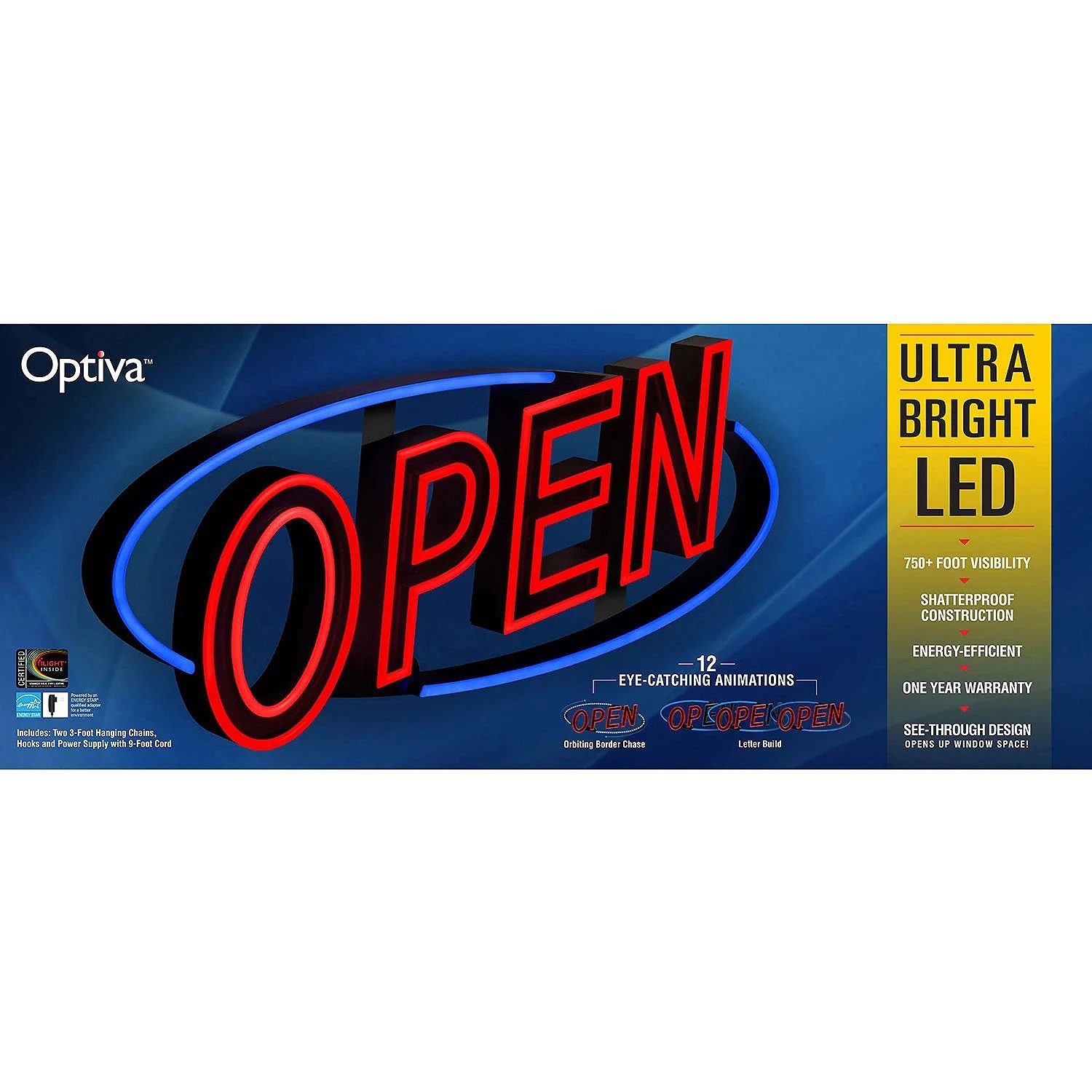 Optiva Ultra Bright LED OPEN Sign, 31.5