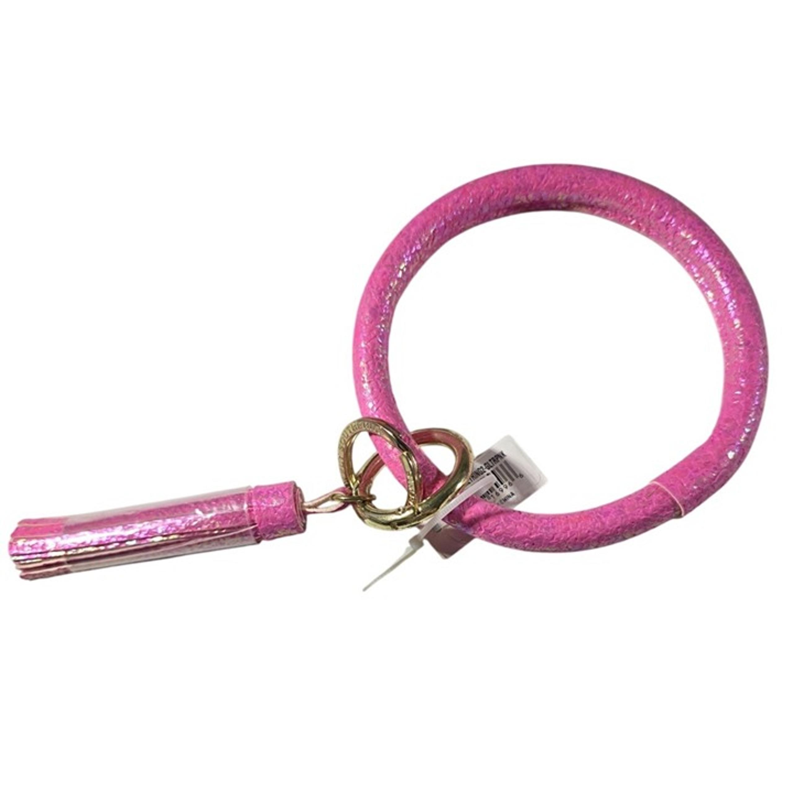 Simply Southern Pink Glitter Key Ring Bangle Bracelet With Tassel & Gold Accents
