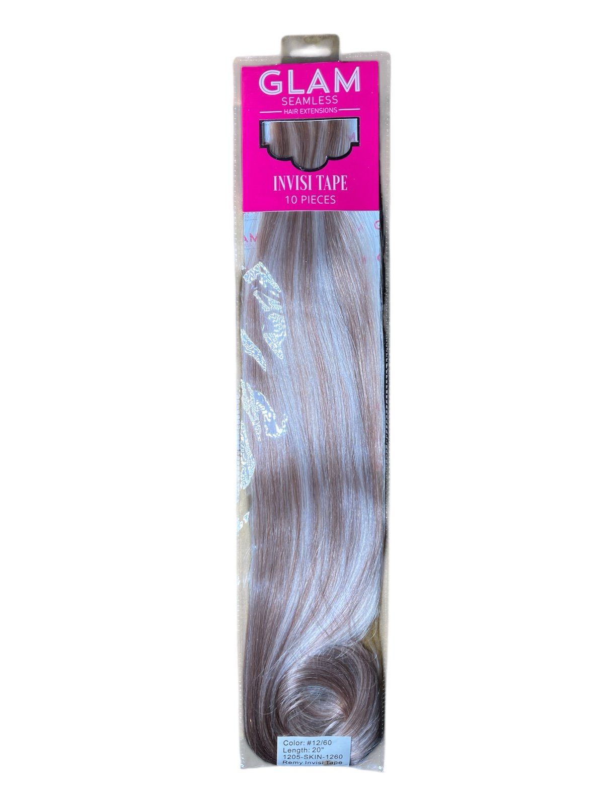 Glam Seamless Hair Extensions Remy Invisi Tape 10 Pieces 20” #12/60 Tape in