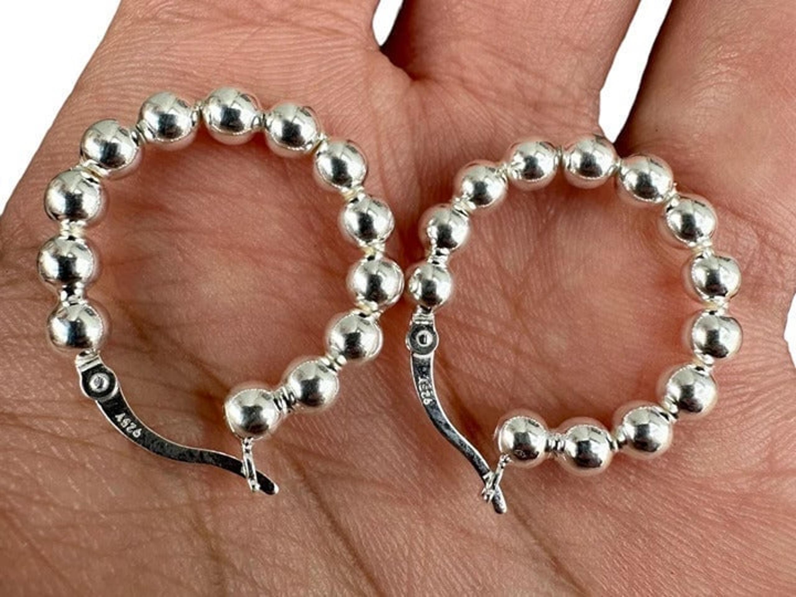 25mm Beaded Ball Hoops 925 Sterling Silver Earrings for Women