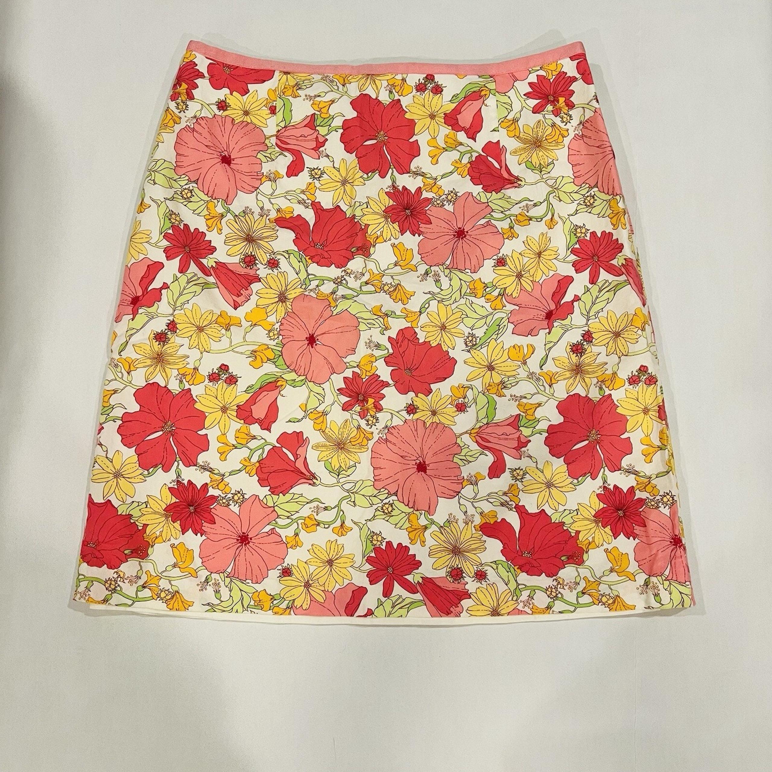 Liz Claiborne Skirt Womens 12 Yellow Pink Floral Back Zip A-Line